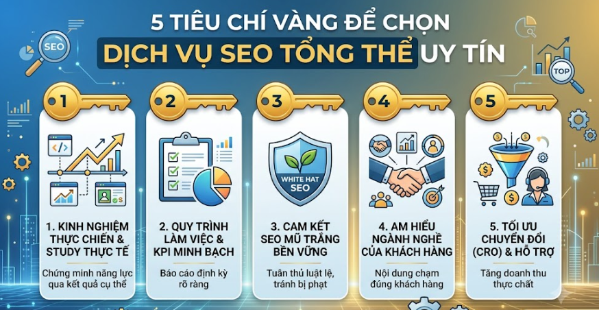 5 tiêu chí vàng để chọn dịch vụ SEO tổng thể uy tín